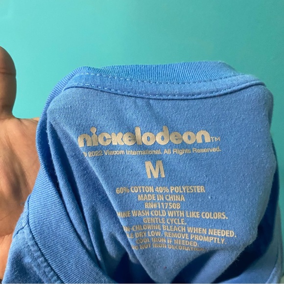 Nickelodeon Hey Arnold M Blue Graphic Arnold Gerald Short Sleeve Crop Top Shirt - Picture 5 of 5